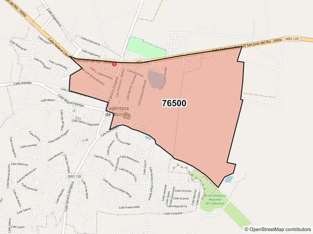 Mapa del código postal 76500, Cadereyta de Montes, Querétaro