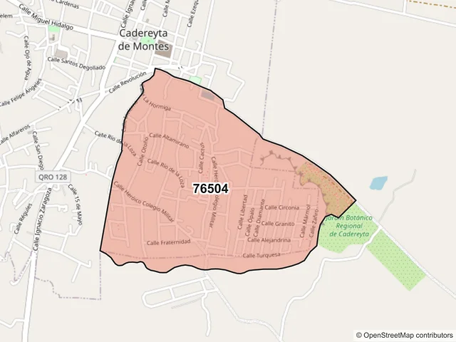 Mapa del código postal 76504, Cadereyta de Montes, Querétaro