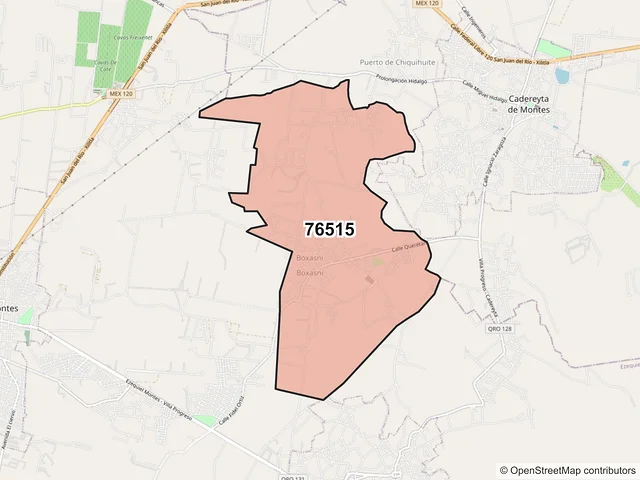 Mapa del código postal 76515, Cadereyta de Montes, Querétaro