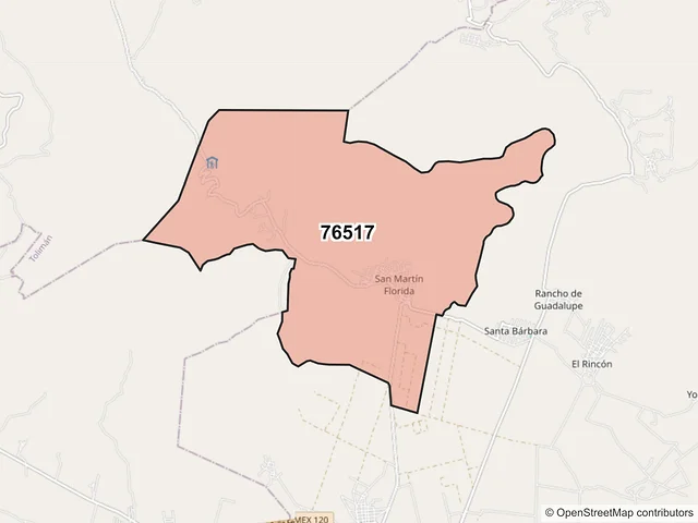 Mapa del código postal 76517, Cadereyta de Montes, Querétaro