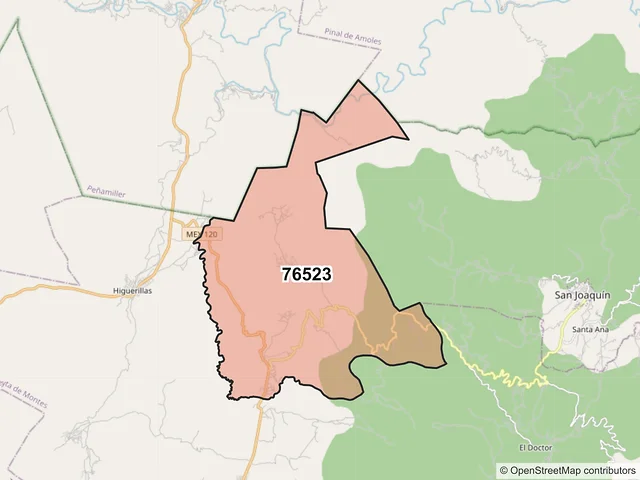 Mapa del código postal 76523, Cadereyta de Montes, Querétaro