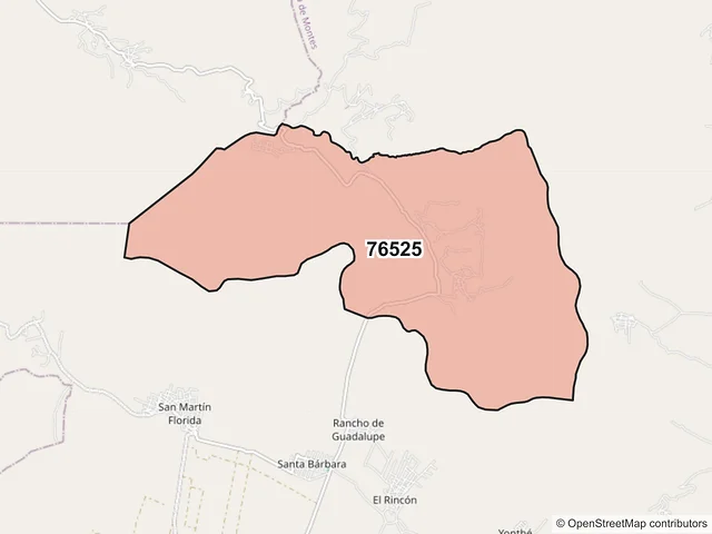 Mapa del código postal 76525, Cadereyta de Montes, Querétaro