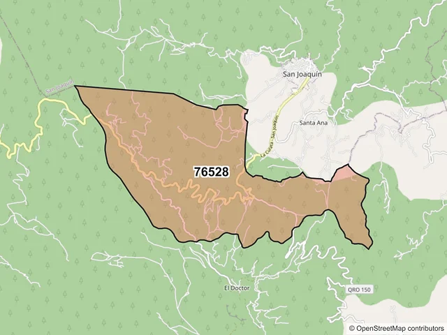 Mapa del código postal 76528, Cadereyta de Montes, Querétaro