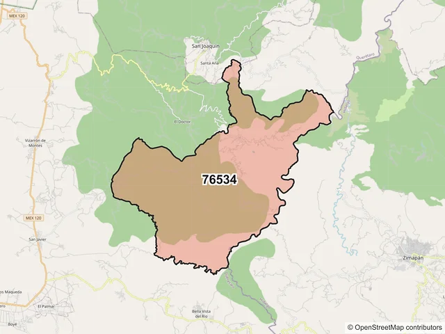 Mapa del código postal 76534, Cadereyta de Montes, Querétaro