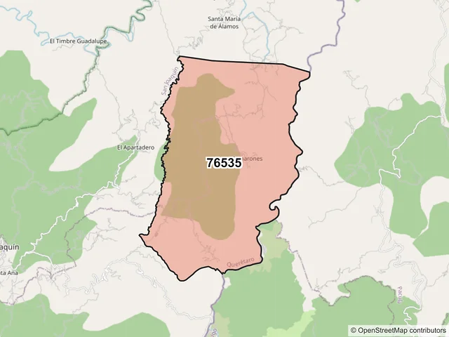 Mapa del código postal 76535, Cadereyta de Montes, Querétaro