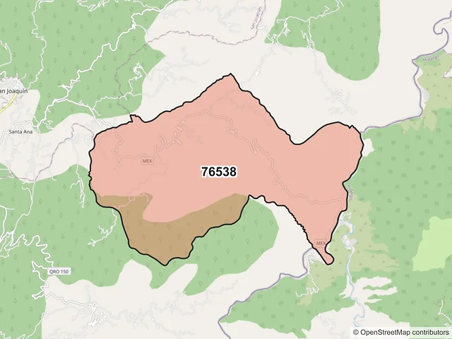 Mapa del código postal 76538, Cadereyta de Montes, Querétaro