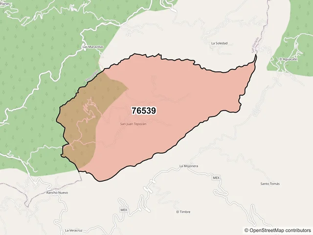 Mapa del código postal 76539, Cadereyta de Montes, Querétaro