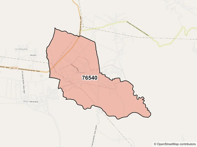 Mapa del código postal 76540, Cadereyta de Montes, Querétaro