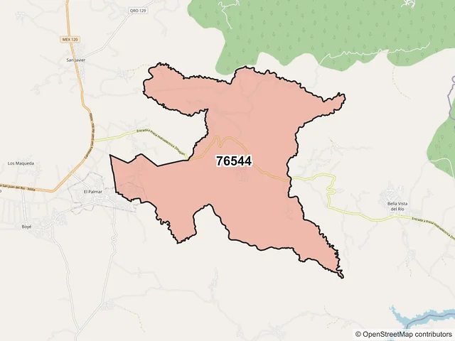 Mapa del código postal 76544, Cadereyta de Montes, Querétaro