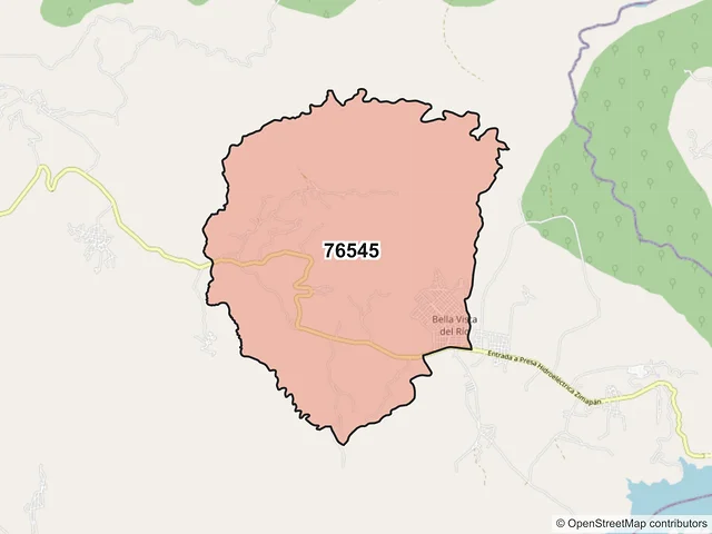 Mapa del código postal 76545, Cadereyta de Montes, Querétaro