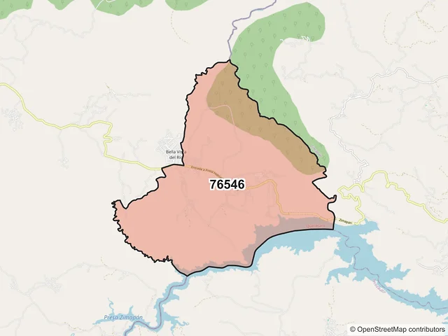 Mapa del código postal 76546, Cadereyta de Montes, Querétaro