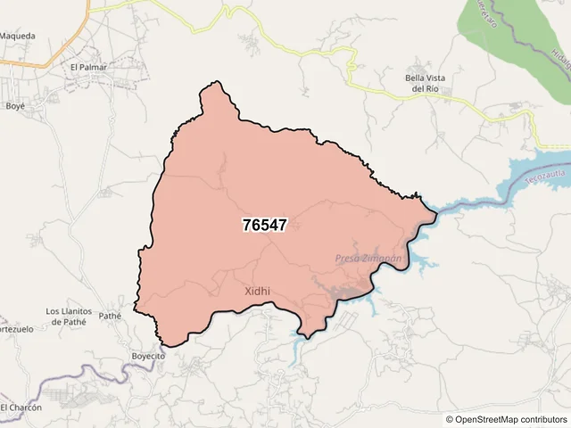 Mapa del código postal 76547, Cadereyta de Montes, Querétaro