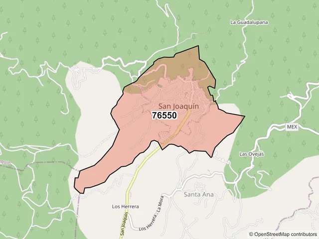Mapa del código postal 76550, San Joaquín, Querétaro