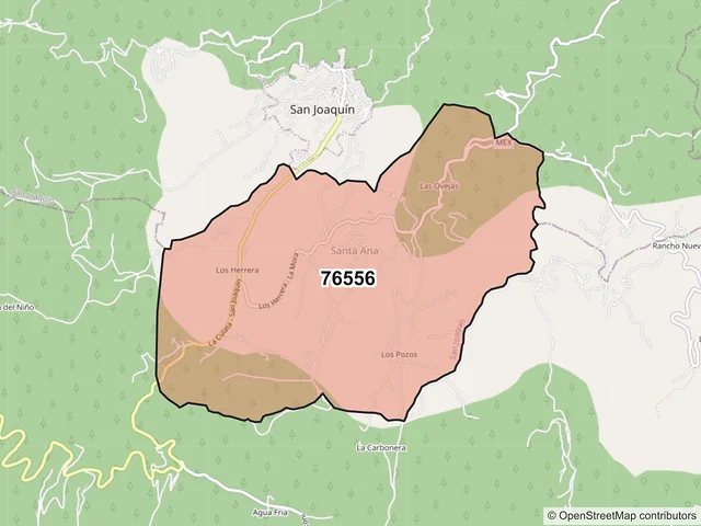 Mapa del código postal 76556, San Joaquín, Querétaro