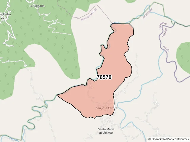 Mapa del código postal 76570, San Joaquín, Querétaro