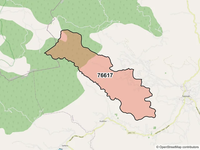 Mapa del código postal 76617, Tolimán, Querétaro