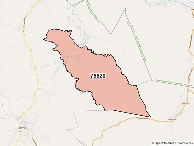 Mapa del código postal 76620, Tolimán, Querétaro
