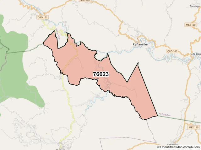 Mapa del código postal 76623, Tolimán, Querétaro