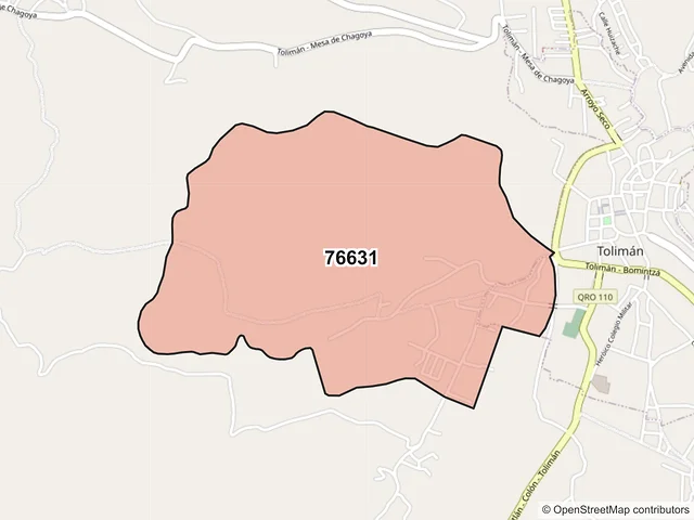 Mapa del código postal 76631, Tolimán, Querétaro