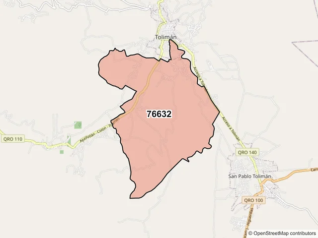 Mapa del código postal 76632, Tolimán, Querétaro