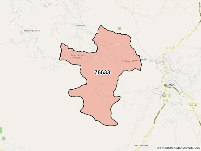 Mapa del código postal 76633, Tolimán, Querétaro