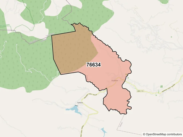 Mapa del código postal 76634, Tolimán, Querétaro