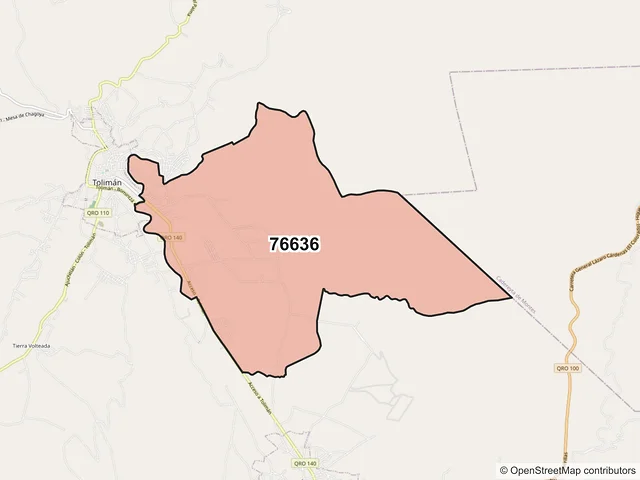 Mapa del código postal 76636, Tolimán, Querétaro