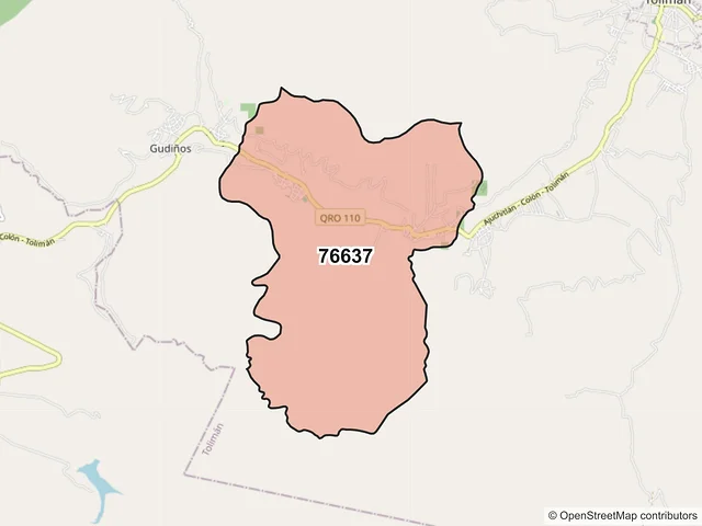 Mapa del código postal 76637, Tolimán, Querétaro