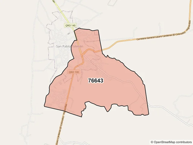 Mapa del código postal 76643, Tolimán, Querétaro