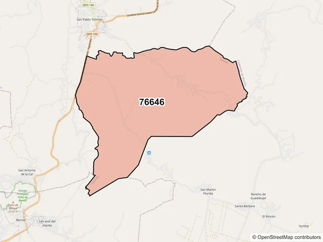 Mapa del código postal 76646, Tolimán, Querétaro