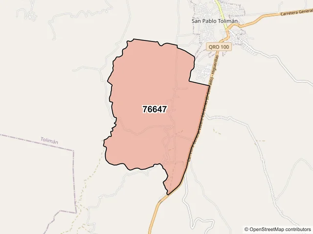 Mapa del código postal 76647, Tolimán, Querétaro