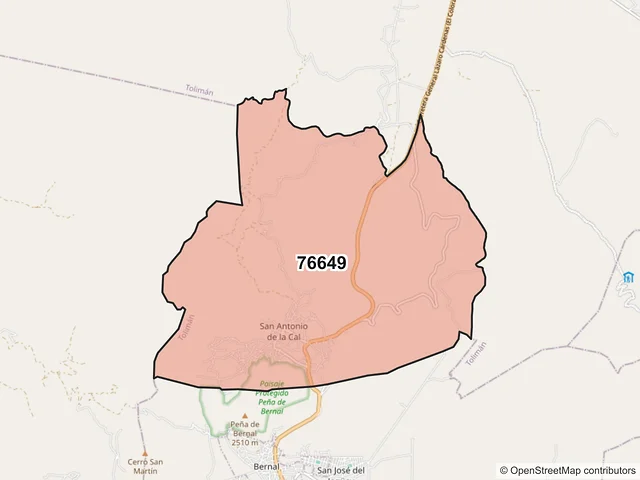 Mapa del código postal 76649, Tolimán, Querétaro
