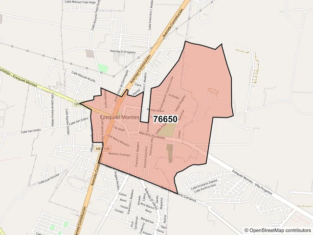 Mapa del código postal 76650, Ezequiel Montes, Querétaro