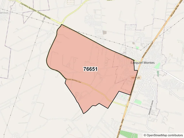 Mapa del código postal 76651, Ezequiel Montes, Querétaro