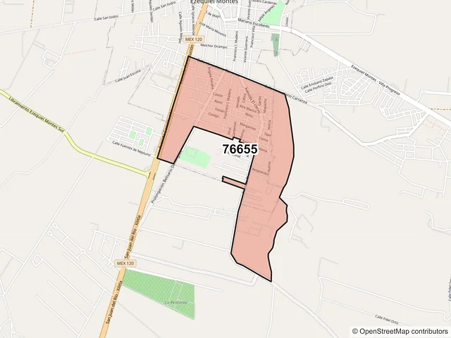 Mapa del código postal 76655, Ezequiel Montes, Querétaro