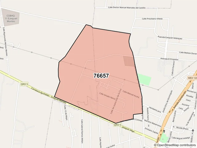 Mapa del código postal 76657, Ezequiel Montes, Querétaro
