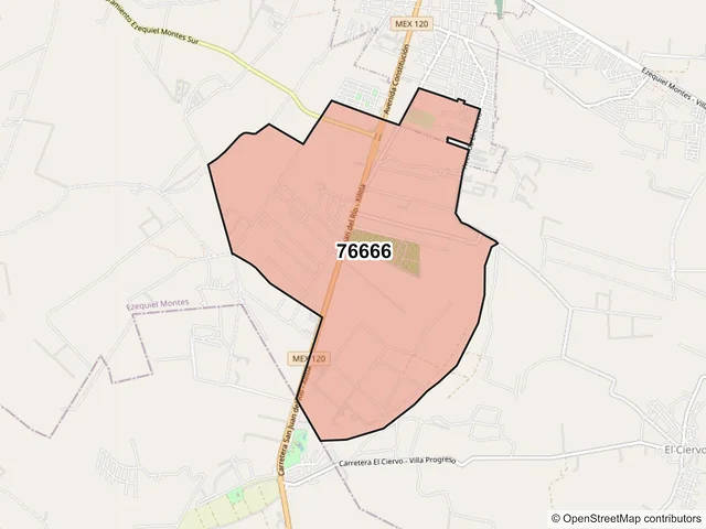 Mapa del código postal 76666, Ezequiel Montes, Querétaro