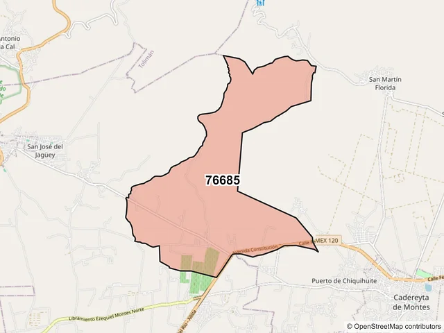 Mapa del código postal 76685, Ezequiel Montes, Querétaro