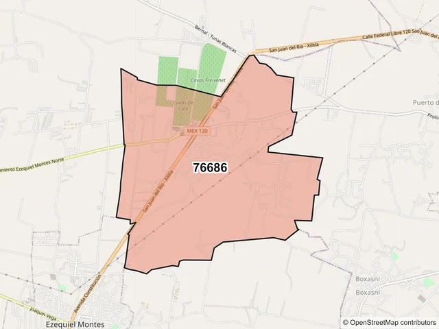 Mapa del código postal 76686, Ezequiel Montes, Querétaro