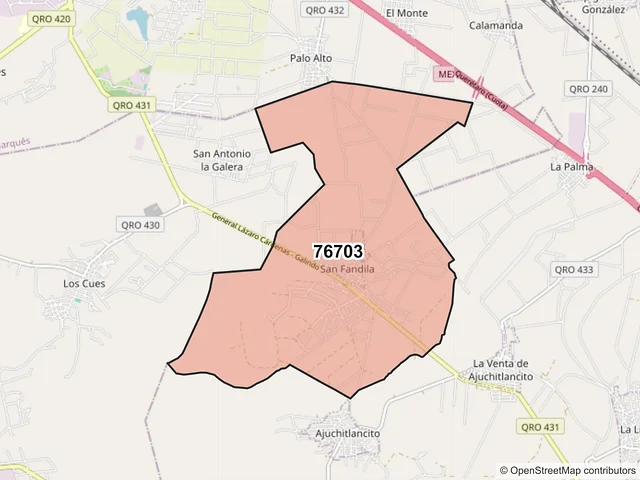 Mapa del código postal 76703, Pedro Escobedo, Querétaro
