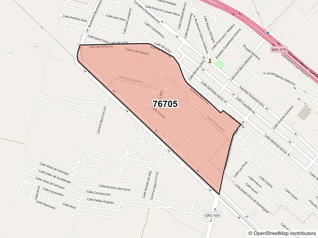 Mapa del código postal 76705, Pedro Escobedo, Querétaro