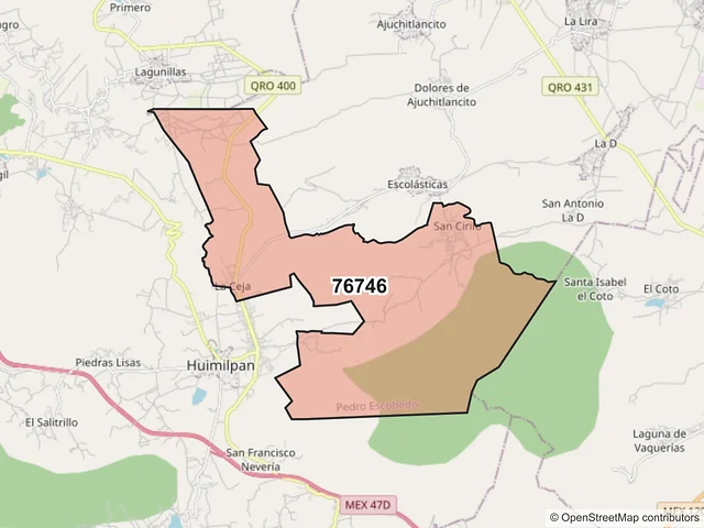 Mapa del código postal 76746, Pedro Escobedo, Querétaro