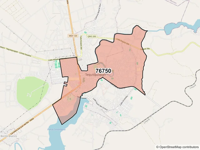 Mapa del código postal 76750, Tequisquiapan, Querétaro