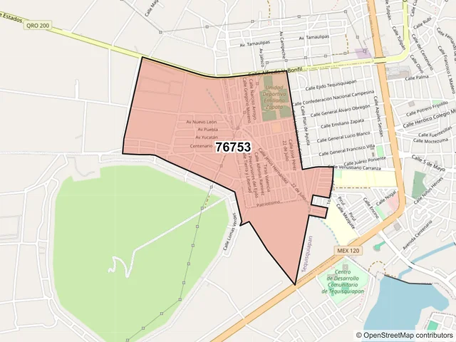 Mapa del código postal 76753, Tequisquiapan, Querétaro