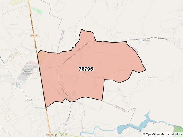 Mapa del código postal 76796, Tequisquiapan, Querétaro
