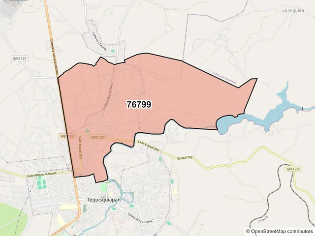 Mapa del código postal 76799, Tequisquiapan, Querétaro