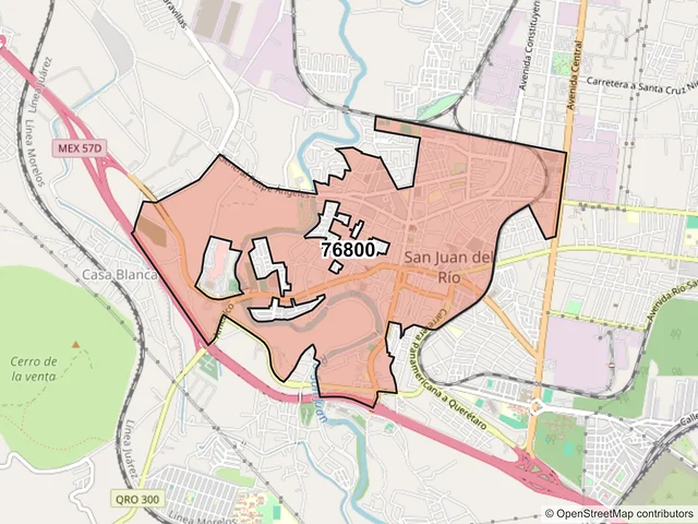 Mapa del código postal 76800, San Juan del Río, Querétaro