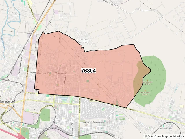 Mapa del código postal 76804, San Juan del Río, Querétaro