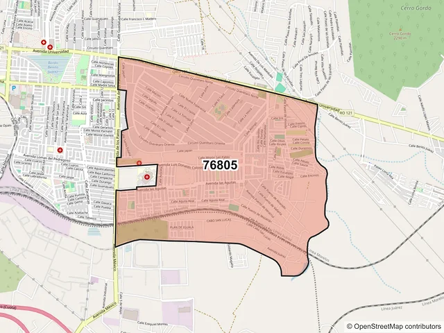 Mapa del código postal 76805, San Juan del Río, Querétaro
