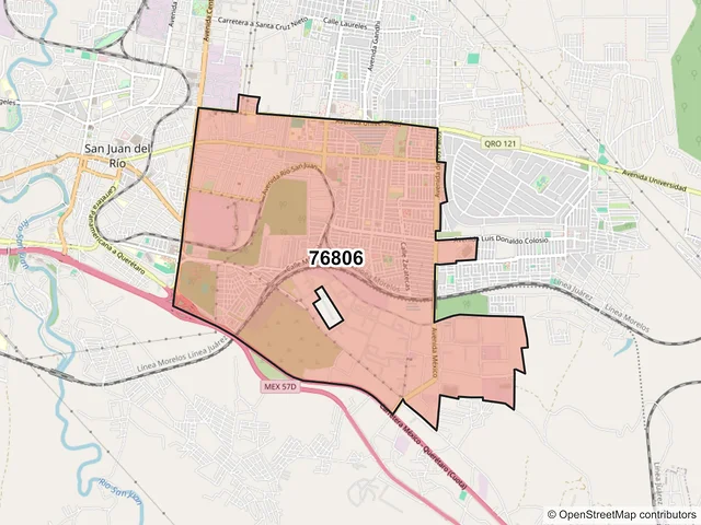 Mapa del código postal 76806, San Juan del Río, Querétaro